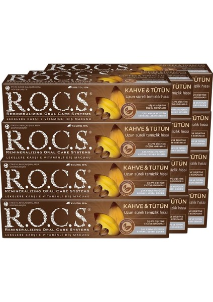 R.o.c.s. Kahve, Tütün Leke Karşıtı Diş Macunu, 12'li Paket