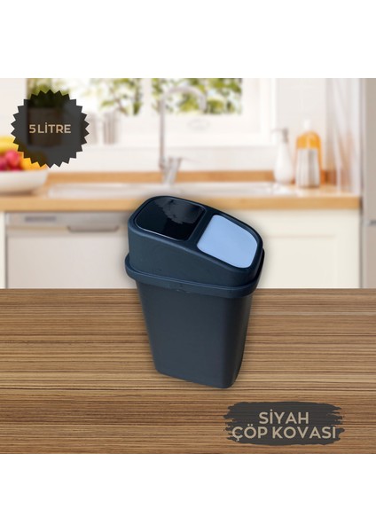 Tezgah Üstü Pratik Kapak Mutfak Banyo Çöp Kovası 5 Litre