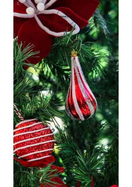 Yılbaşı Süsü 5'li Damla Kırmızı 12 cm