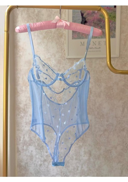 Kalp Işlemeli Tül Bodysuit