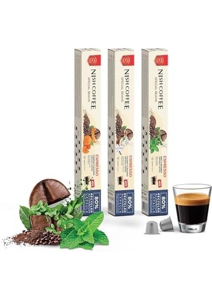 Nish Kahve Aromalı Kapsül Kahve 3'lü Set Bal Kabağı Nane Hindistan Cevizi 30 Adet