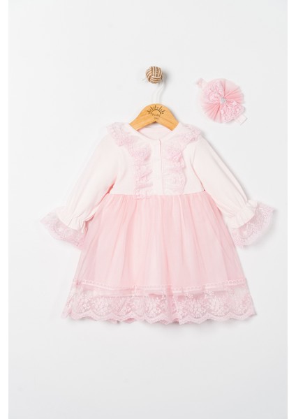 Kız Bebek Elbise Dantelli Bandanalı