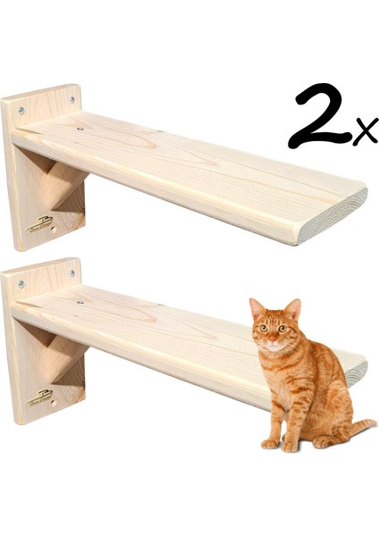 Doğal Ahşap Güçlendirilmiş Uzun 30CM Kedi Basamağı Kedi Köprüsü Duvar Yolu (2 Adet)
