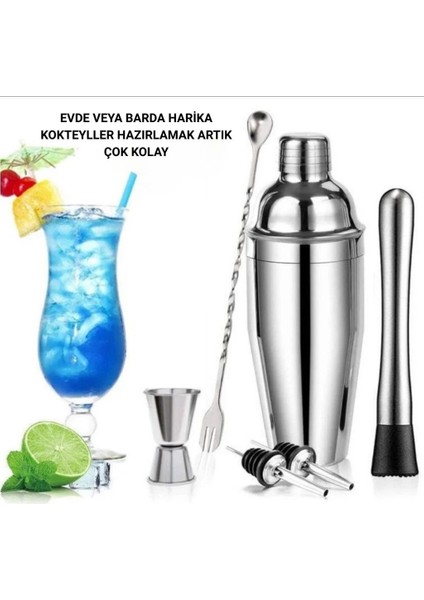 Profesyonel Paslanmaz Çelik 750ML 6 Parça Kokteyl Seti Kokteyl Hazırlama Bar Shaker Seti fırsatları