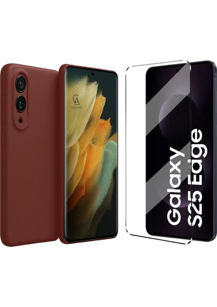 Samsung Galaxy S25 Edge ile Uyumlu Kılıf Esnek Premium Telefon Kılıfı ve Temperli Cam Ekran Koruyucu