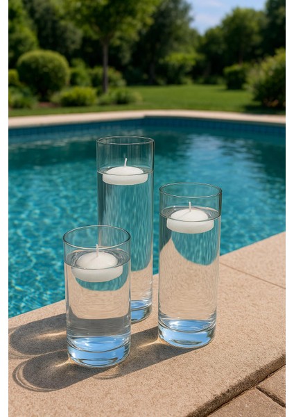 3 Lu Borosılikat Vazo Setı Yuzen Mum Hedıyeli -9 cm x 14 Cm+9 cm x 19 cm +9 cm x 24 Cm-Mumluk-Vazo