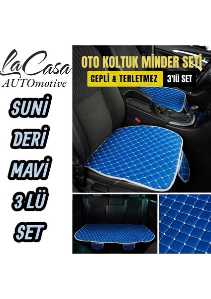 Lacasa Automotive Ortopedik Ergonomik,cepli Kaymaz Suni Deri(Vinil) Oto Kılıf-Minder (3parça Set)