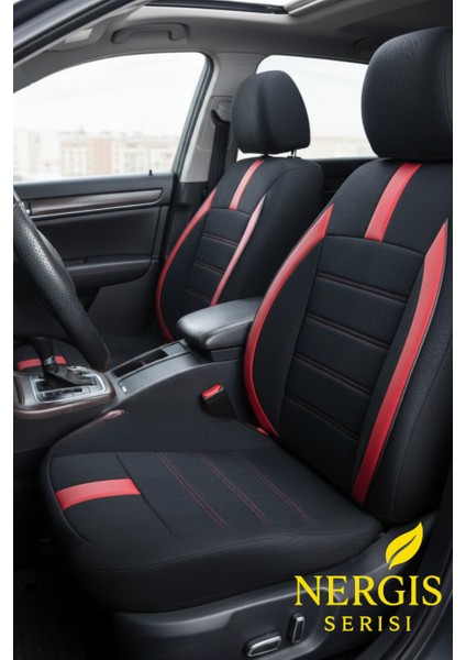 Volkswagen Golf I 1974–1983 Uyumlu - Tay Tüyü Orta + Lacost Kenar, 8 mm Süngerli Oto Koltuk Kılıfı Siyah Kırmızı (2 cm Yan Destek)