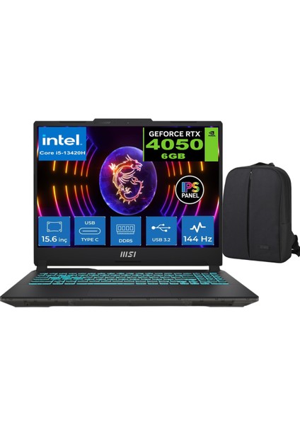 Msı Cyborg 15 A13VE Intel Core I5-13420H 16GB Ddr5 512GB SSD RTX4050(6GB) 144hz WINDOWS11 Pro 15.6" Gaming Laptop & Cimete Çanta
