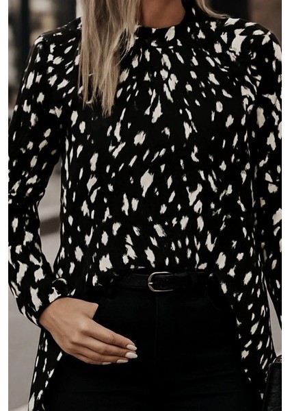 Mdb Kadın Uzun Kollu Yarı Balıkçı Yaka Desenli Dokuma Bluz fiyatları