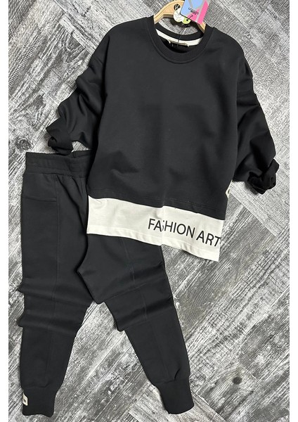 Yazı Detaylı Tarz Siyah Renk Kız Çocuk Takım indirimleri