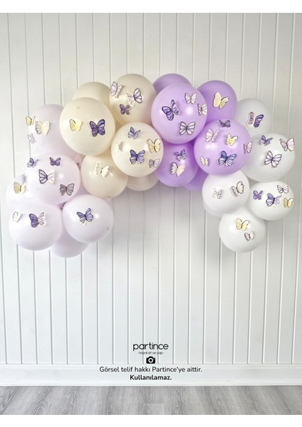 Lila Tema Mini Parti Seti Doğum Günü Balon Zinciri Eko Kit Lila Kelebek Tema Doğum Günü Süsü