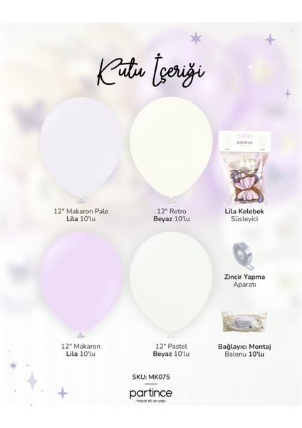 Lila Tema Mini Parti Seti Doğum Günü Balon Zinciri Eko Kit Lila Kelebek Tema Doğum Günü Süsü fiyatları