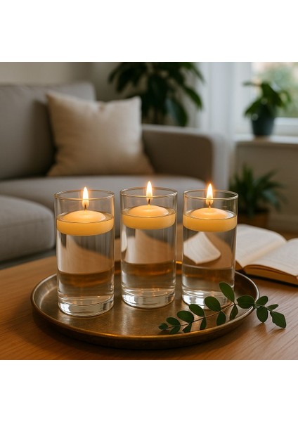 3 Lu Borosılkat Cam Icerısınde Yuzen Mum-Yeşil 70 mm x 140 cm