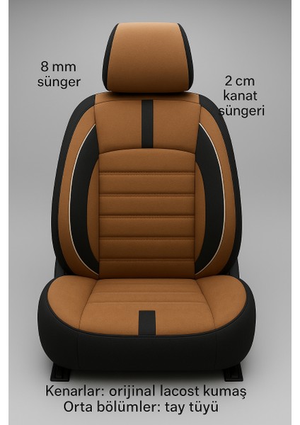 Mitsubishi Galant Eterna 1980–1990 Uyumlu - Tay Tüyü Orta + Lacost Kenar, 8 mm Süngerli Oto Koltuk Kılıfı (2 cm Yan Destek) fiyatları