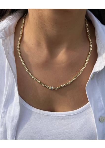 Altın Renk Yuvarlak Dizilim Taşlı Kolye