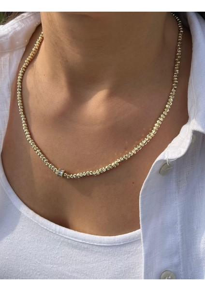 Altın Renk Yuvarlak Dizilim Taşlı Kolye fiyatları