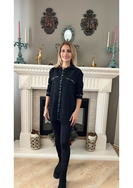 Siyah Çiçekli Gömlek