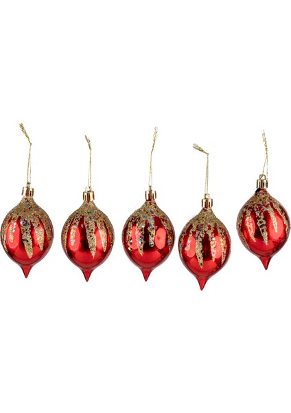 Yılbaşı Süsü 5'li Damla Kırmızı 10 cm
