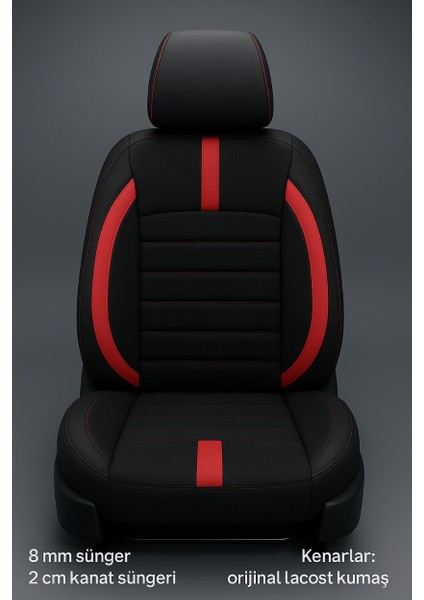 Seat Fura 1981–1986 Uyumlu - Tay Tüyü Orta + Lacost Kenar, 8 mm Süngerli Oto Koltuk Kılıfı Siyah Kırmızı (2 cm Yan Destek) fiyatları