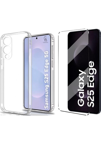Samsung Galaxy S25 Edge ile Uyumlu Kılıf Esnek Premium Telefon Kılıfı ve Temperli Cam Ekran Koruyucu