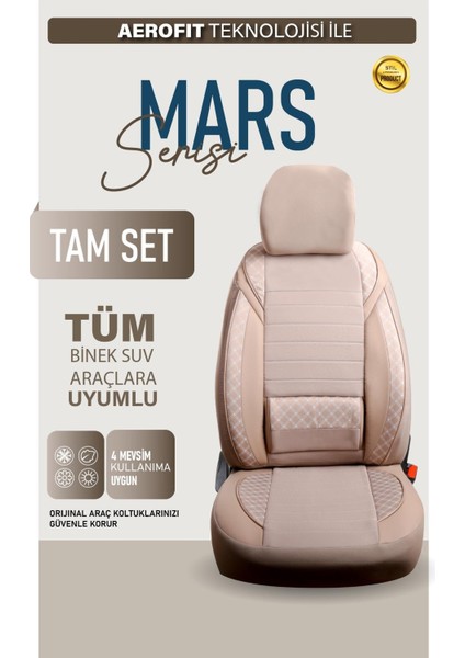 Kia Rio Yeni Uyumlu Lüx Bel Destekli Yarı Deri Oto Koltuk Kılıfı Mars Serisi Bej Renk fiyatları