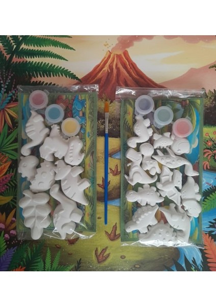 /m-L Ikili Paket Dinazorlar Taş Boyama Seti-Eğlence-Aktivite-Aile Okul Etkinlik-Hobi-Sanat--Hediye-Doğum Günü-Özel Günler-Bayram fiyatları