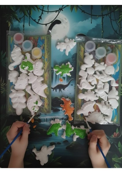 /m-L Ikili Paket Dinazorlar Taş Boyama Seti-Eğlence-Aktivite-Aile Okul Etkinlik-Hobi-Sanat--Hediye-Doğum Günü-Özel Günler-Bayram modelleri