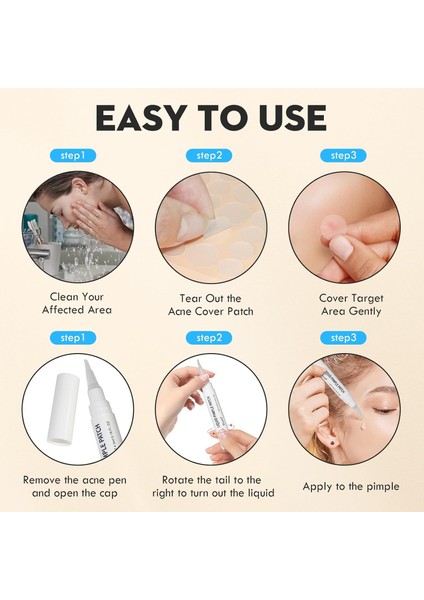 Pimple Patch,akne BANDI(9MM&12MM)+4,5 ml Likit Pimple PEN,%100 Hidrokolloid,%2 Salisilik Asit modelleri