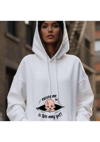 Hamile Kadın Oversize Sweatshirt | Şardonlu Içi Yumuşak | Beyaz Kapüşonlu fiyatları
