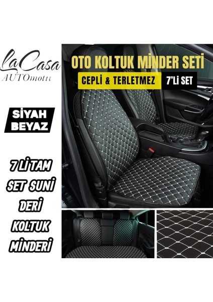 Lacasa Automotive Ortopedik,ergonomik,cepli,kaymaz Suni Deri(Vinil) Oto Kılıf-Minder (7parça Set)