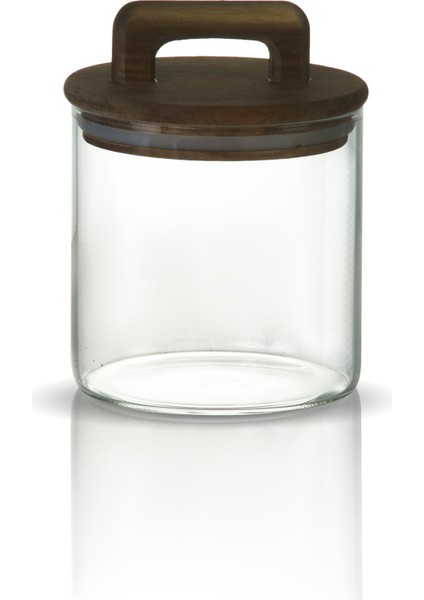 Saplı Akasya Kapaklı 500ML Yüksek Borosilikat Cam Saklama Kavanozu