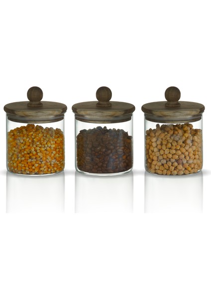Boncuk Sap Akasya Kapaklı 500ML Yüksek Borosilikat Cam Saklama Kavanozu 3'lü