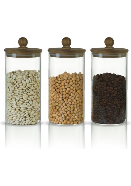 Boncuk Sap Akasya Kapaklı 1500ML Yüksek Borosilikat Cam Saklama Kavanozu 3'lü