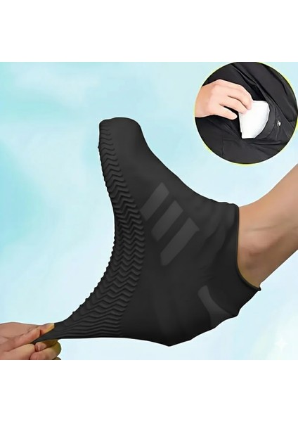 Silikon Ayakkabı Kılıfı Koruyucu – Kaymaz Tabanlı Su Geçirmez Yağmur Kar Botu (L Beden, Siyah)