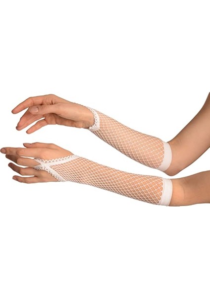 Beyaz Renk Parmak Arası File Örgü Eldiven 26 cm modelleri