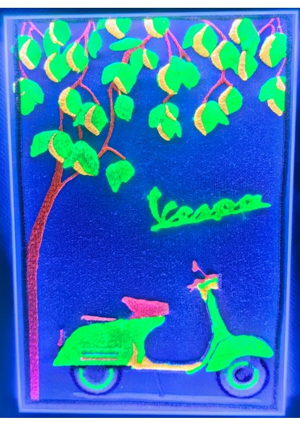 Vespa Tablo Uv LED Li Neon Nakış Işlemeli