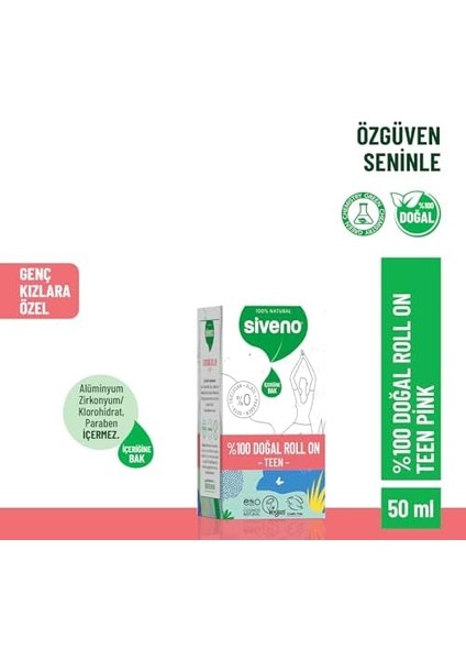 SIVENO%100 Doğal Roll-On Teen Girl Genç Kız Deodorant Ter Kokusu Önleyici Bitkisel Lekesiz Vegan 50 ml