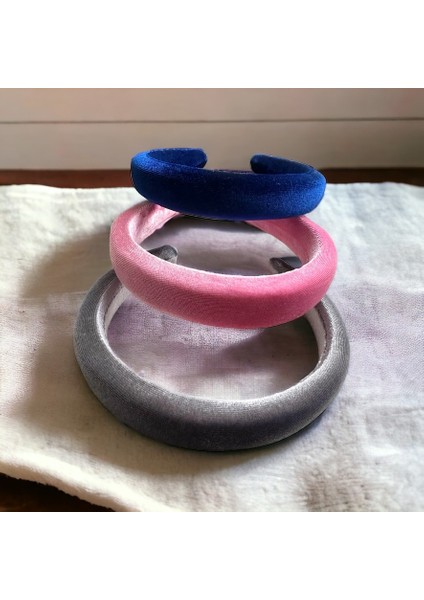 Az Bombeli Kadife Gri, Pembe ve Mavi Renk Üçlü Saç Tacı, Saç Tokası fiyatları