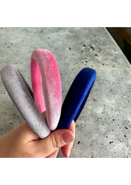 Az Bombeli Kadife Gri, Pembe ve Mavi Renk Üçlü Saç Tacı, Saç Tokası modelleri