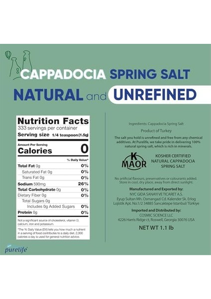 Purelife Cappadocia Kaynak Tuzu Granül 500 gr fiyatları