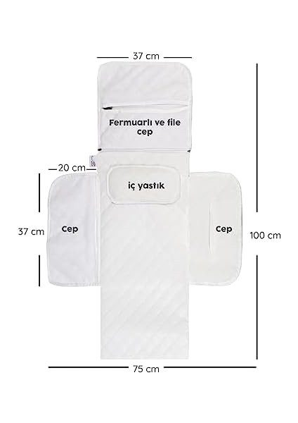 Baby'ness Çanta Boy Alt Değiştirme Bakım Seti, Sıvı Geçirmez, Leke Tutmaz, Aydede Desenli, Desenli, Bej, 70X35CM