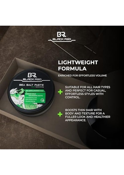 Black & Red Wax Saç Şekillendirici Wax Sea Salt Paste Deniz Tuzlu Mat Doğal Görünüm Orta Sertlik - 120 ml