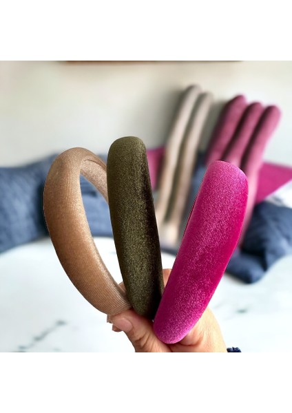 Az Bombeli Kadife Gri, Pembe ve Mavi Renk Üçlü Saç Tacı, Saç Tokası