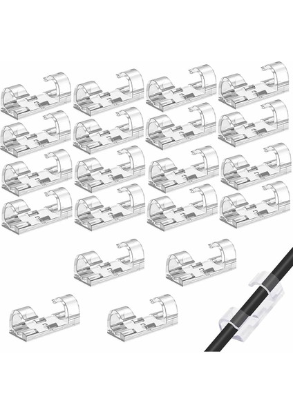 Sabitleyici Klipsler 60 Adet Kablo Düzenleyici Duvar Cam Kablo Tutucu Yapışkanlı Klips (60 Adet)