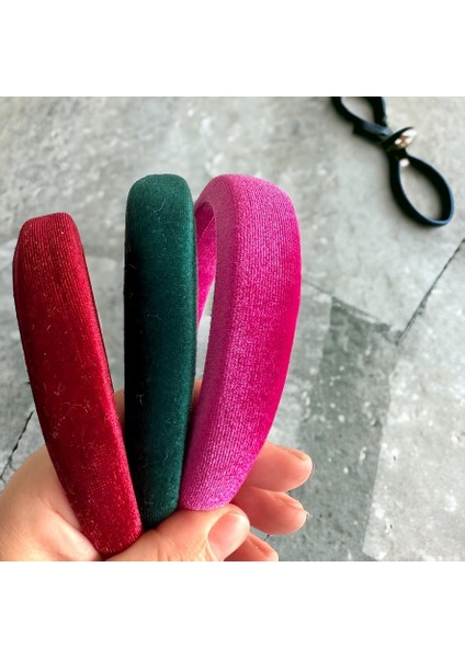 Az Bombeli Kadife Gri, Pembe ve Mavi Renk Üçlü Saç Tacı, Saç Tokası