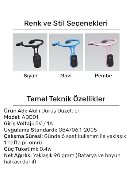 Npo ADD01S Şarjlı Titreşimli Otomatik Hatrlatıcı,kamburluk Giderici Ergonomik Akıllı Duruş Düzeltici