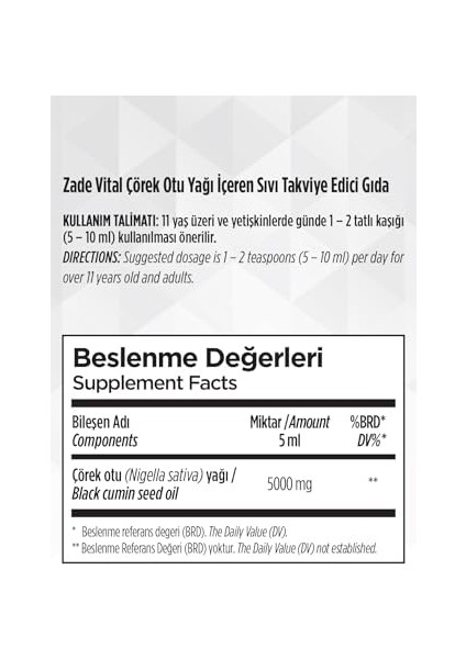 Zade Vital Çörek Otu Yağı 150 ml