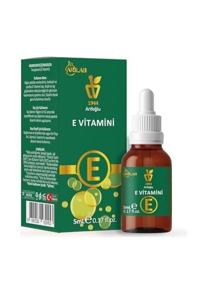 Arlab E Vitamini 5ML%100 Saf Arifoğlu - Cilt ve Saç Için Doğal Ürün | Arlab Vitamin E 5ml 100% Pure Arifoğlu - Natural For Skin And Hair