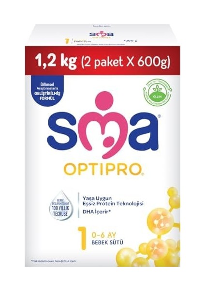Sma Optipro1 0-6 Ay Bebek Sütü, 1.2 kg (2 x 600 G)